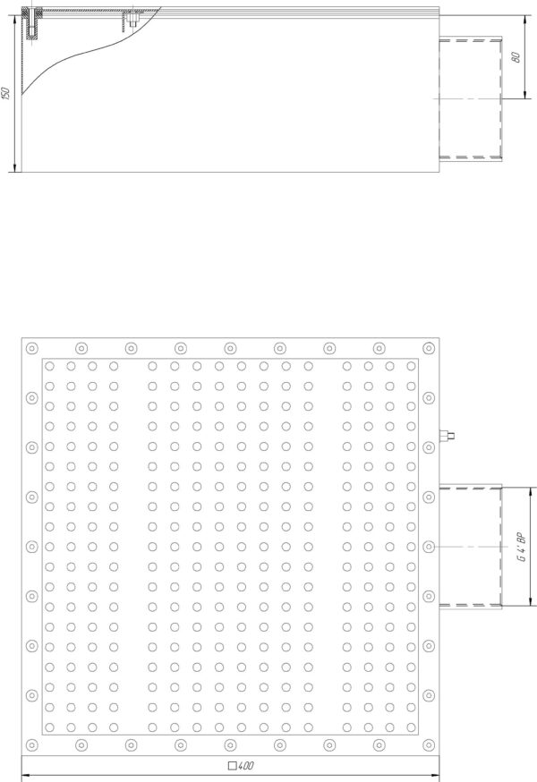 Донный слив квадратный для бассейна 400x400x150 универсальный Runwillpools Р4-14N AISI-304 шлифованный